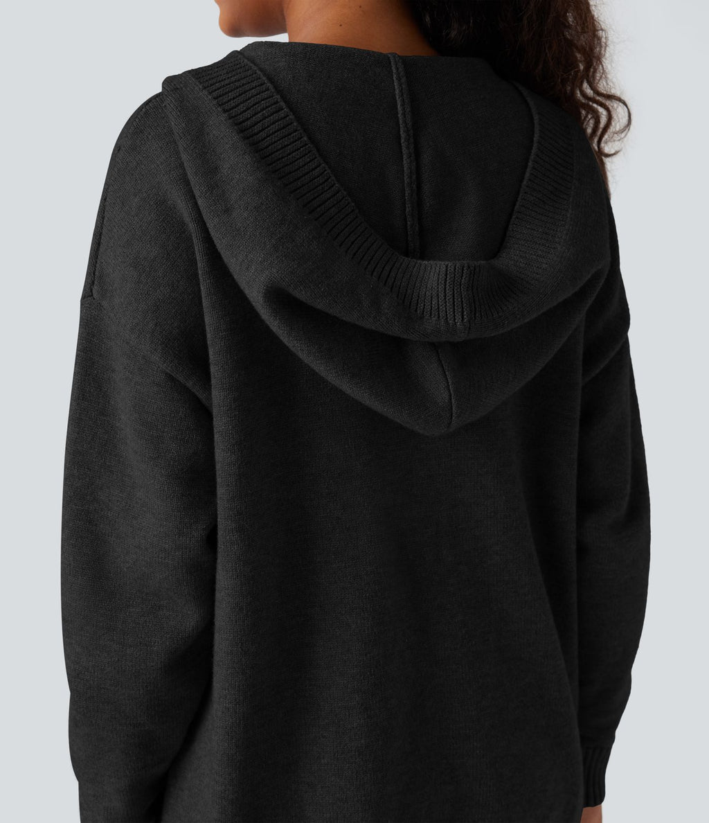 Cardigan à capuche avec boutons et poches