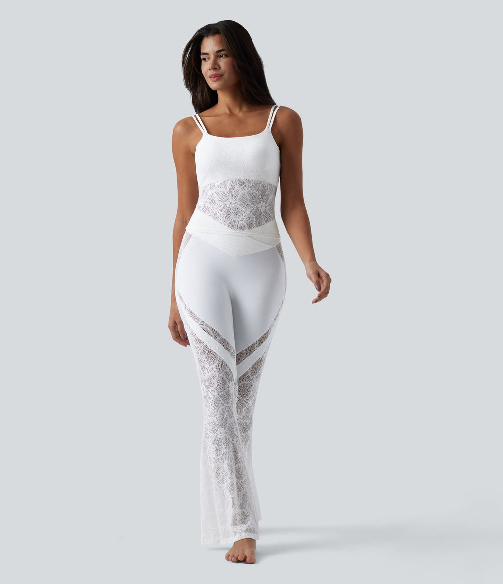 Débardeur yoga SoftlyZero™ col U dos nu torsadé dentelle avec brassière intégrée - longueur extended