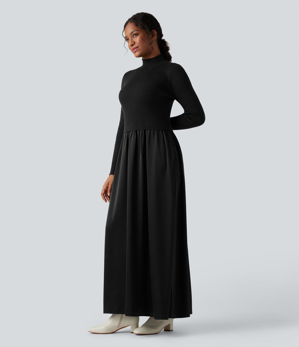 Robe pull longue tailleur col montant manches longues