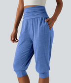 Jogging yoga corsaire chiné taille haute à fronces avec poches
