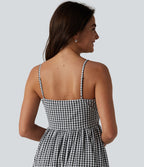 Robe longue fluide décontractée à bretelles motif vichy avec fermeture éclair invisible et poches