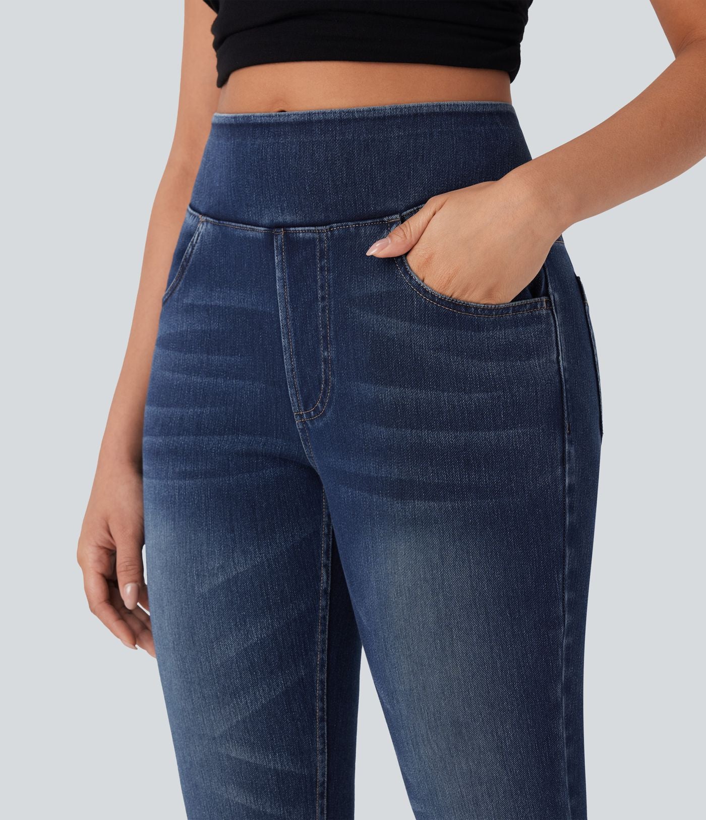 Leggings capri Halara Flex™ en jean extensible tricoté à taille haute et poches