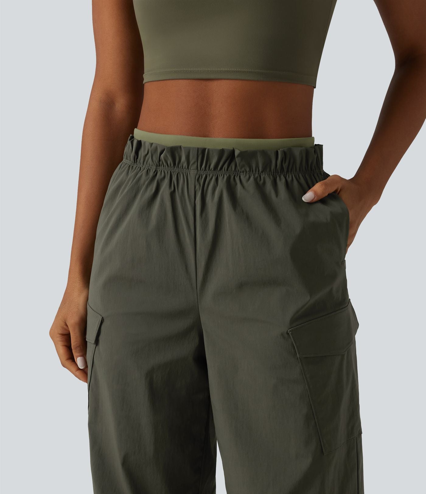 Jogging cargo ample de randonnée taille haute avec poches