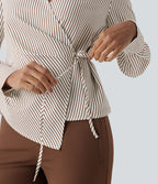 Chemise tailleur portefeuille manches longues à rayures et nœuds latéraux