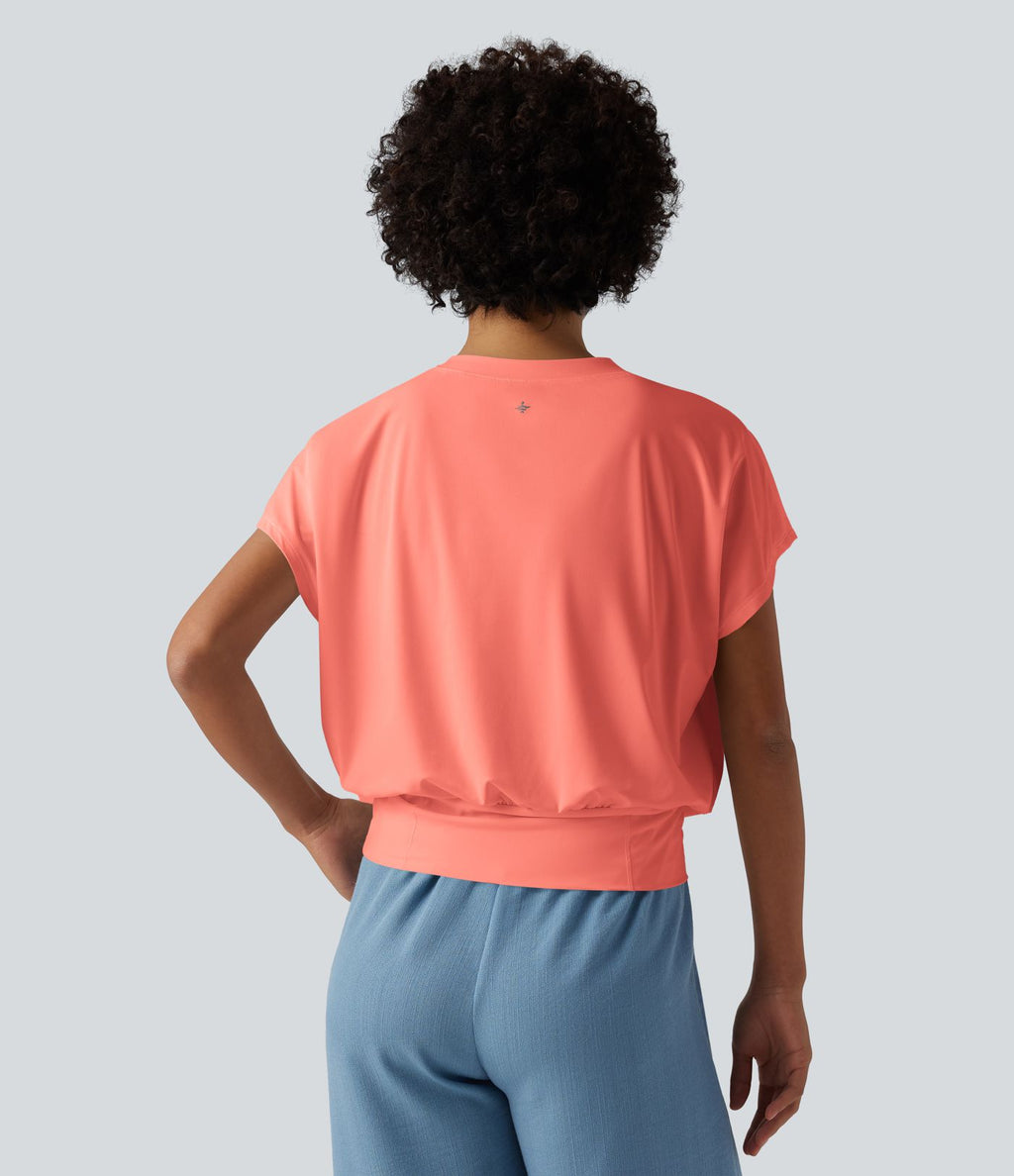 Haut de sport yoga oversize col V à manches courtes effet frais InstantCool à séchage rapide