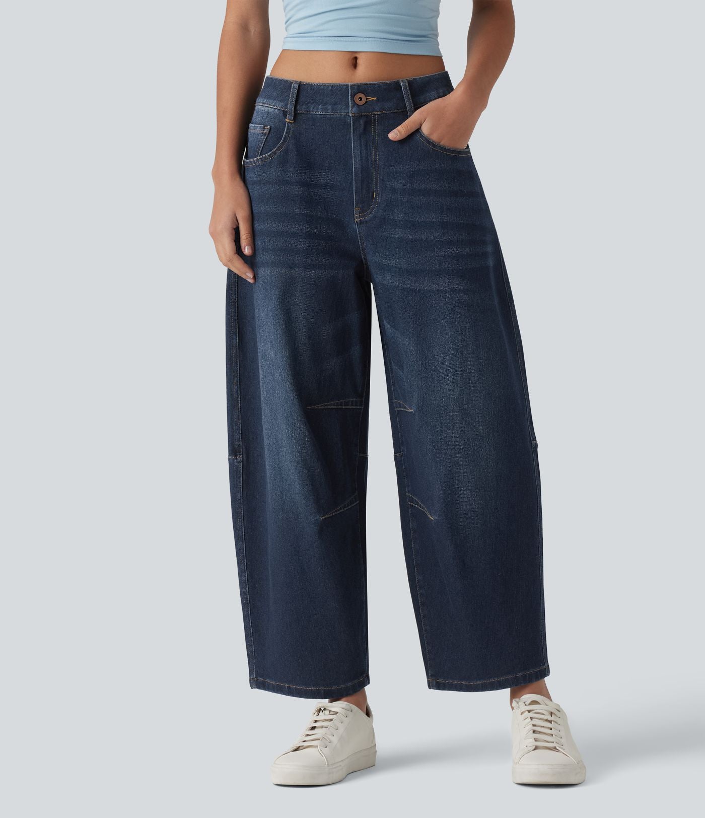 Jean Barrel 7/8 taille basse Halara Flex™ avec poches zippées