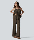 Pantalon de détente ample taille haute avec cordon de serrage et poches
