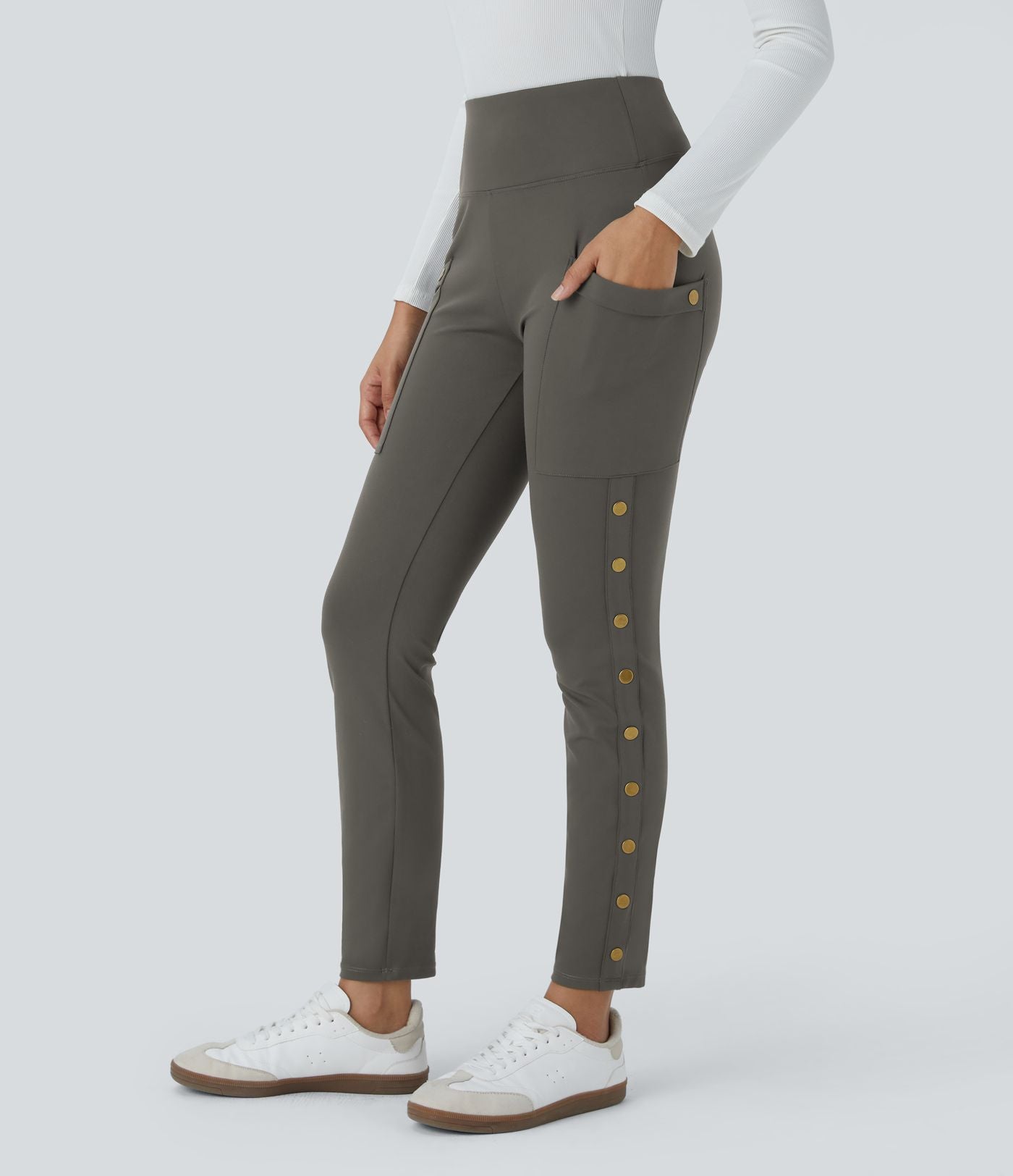 Pantalon taille haute ajusté longueur cheville avec poches décoratives DayStretch