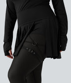 Legging-jupe grande taille à étriers de danse avec mesh contrastant plissé taille haute séchage rapide Breezeful™ et poches