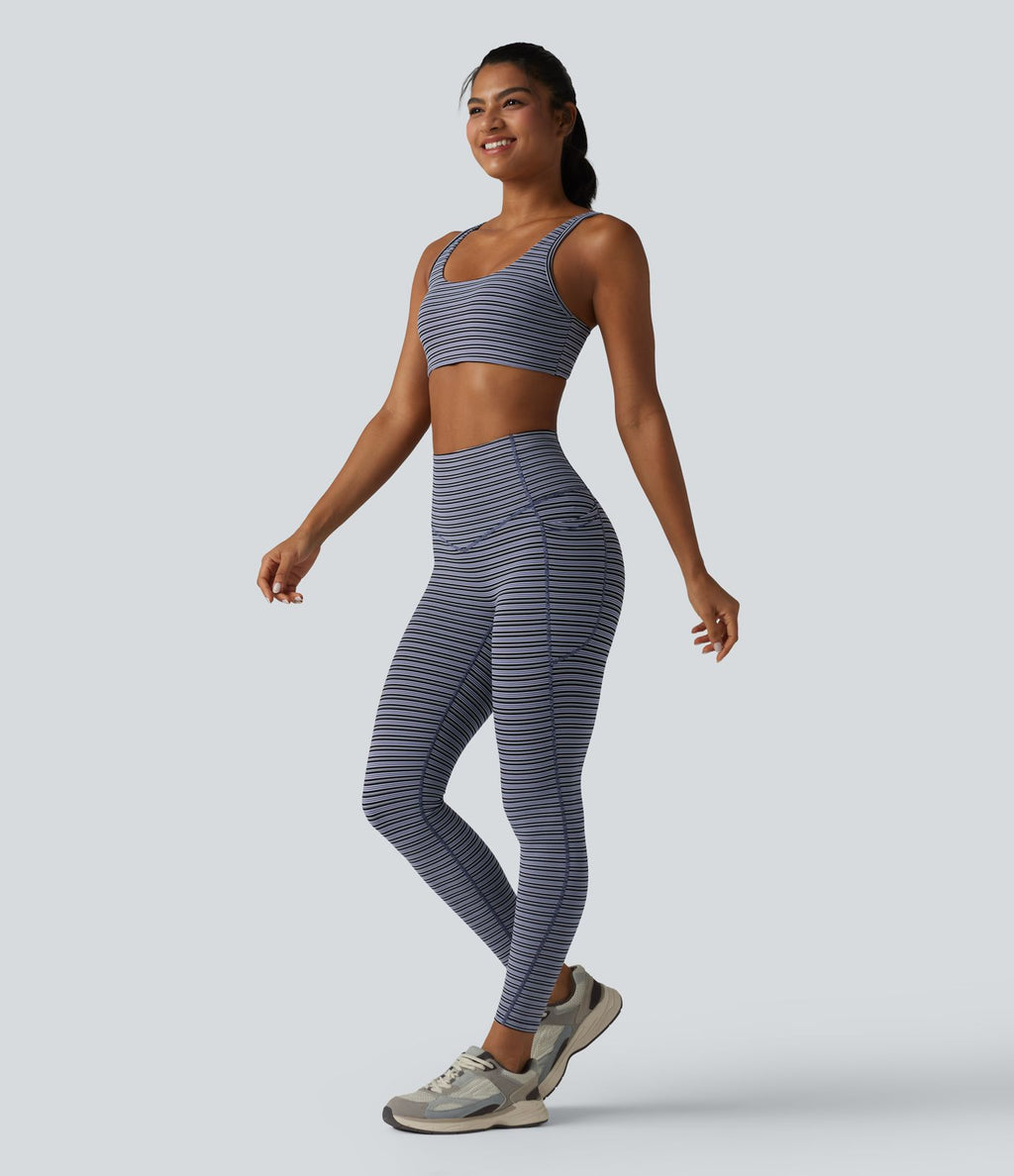 Halara UltraSculpt™ Legging de course à rayures jacquard taille haute ventre plat avec poches