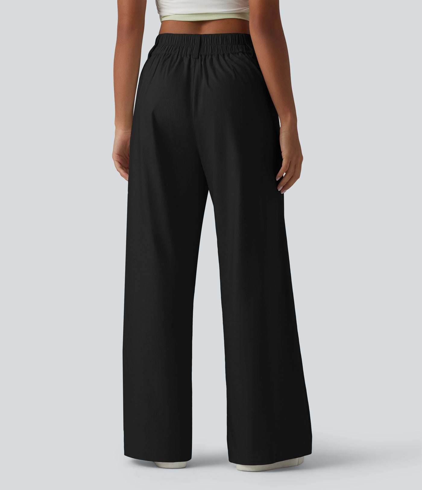 Pantalon large fluide casual en coton et lin taille haute avec poches