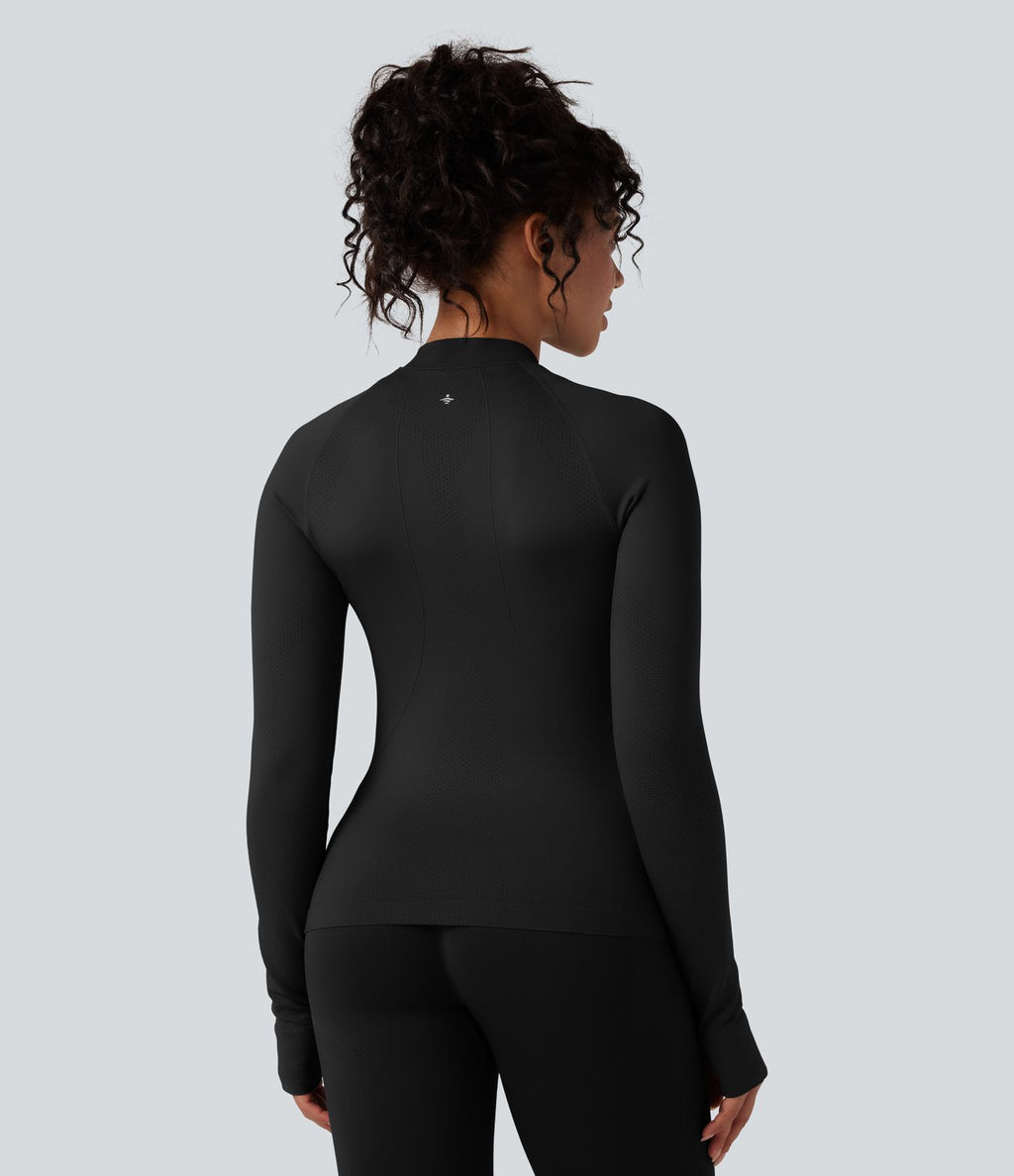 Veste de yoga Seamless Flow à fermeture éclair, manches longues et trous pour les pouces