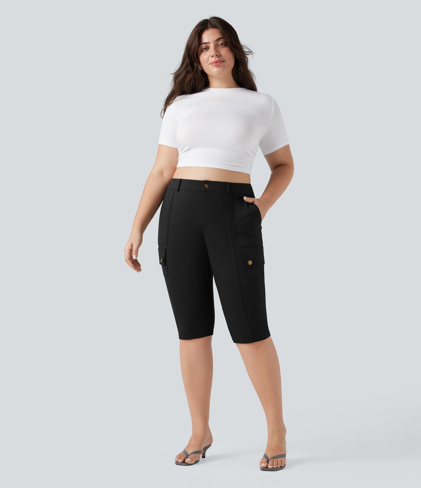 Pantalon cargo grande taille pedal pusher ajusté taille haute DayStretch avec poches