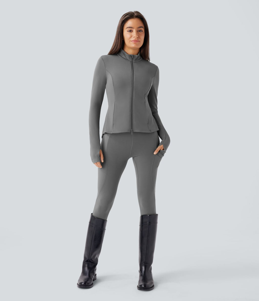 Veste d'équitation ajustée Softlyzero™ avec col montant, passe-pouces, poches, plis et fermeture éclair - Protection UPF50+