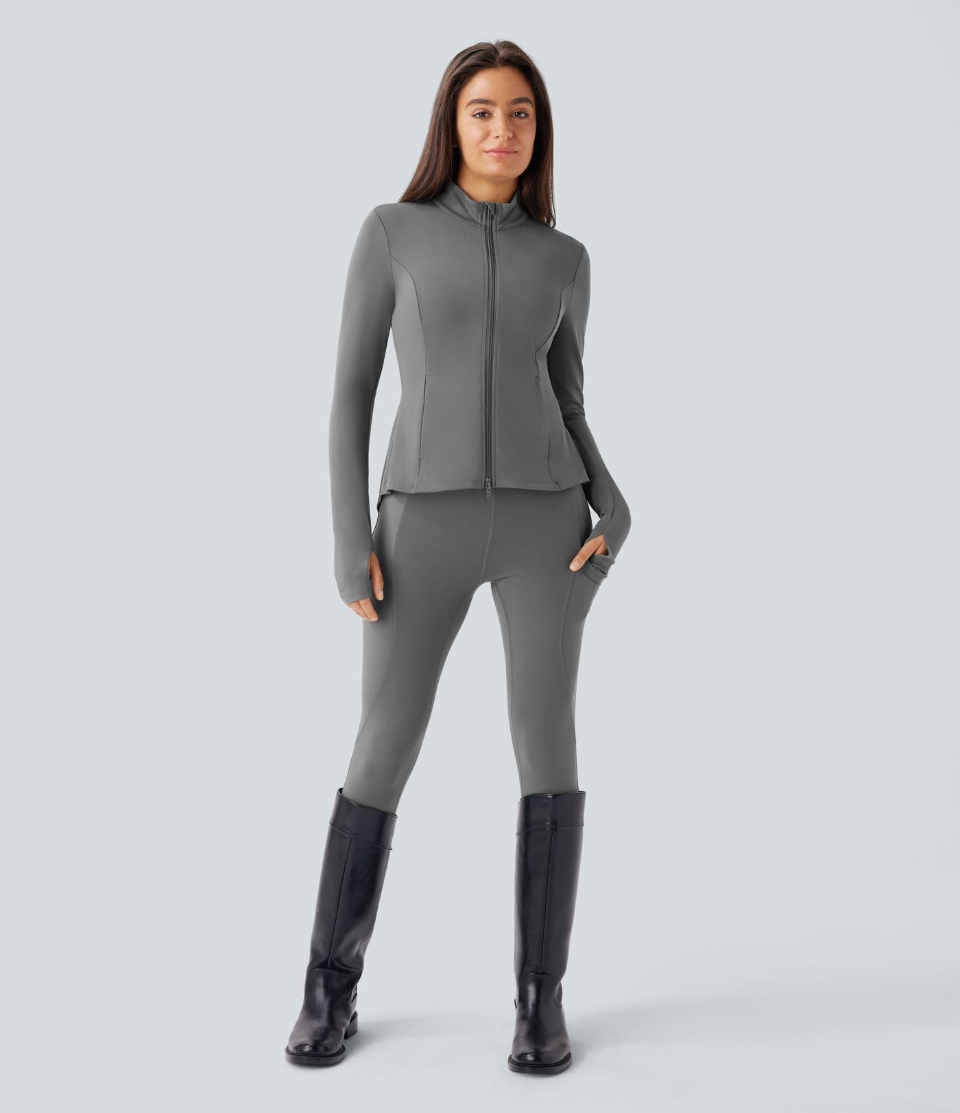 Veste d'équitation ajustée Softlyzero™ avec col montant, passe-pouces, poches, plis et fermeture éclair - Protection UPF50+