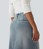 Jupe denim mi-longue Halara Flex™ évasée taille mi-haute mesh léopard contrastant avec poches