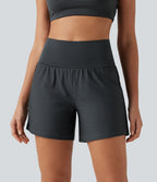 Short de yoga 2-en-1 à rayures, taille très haute, 12,5 cm, à poches