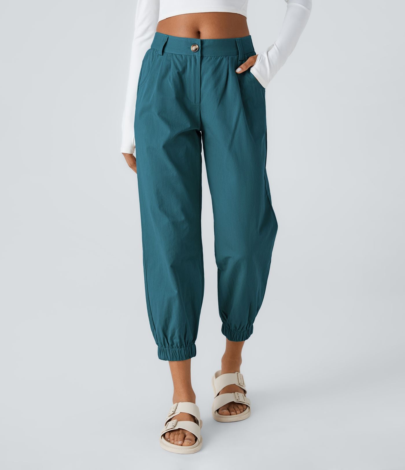 Joggings décontractés à taille mi-haute avec poches