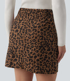 Jupe mini casual 2-en-1 léopard taille haute avec poche — Longueur allongée