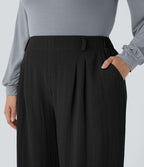 Pantalon décontracté palazzo large effet lin, taille haute, grande taille, avec poches