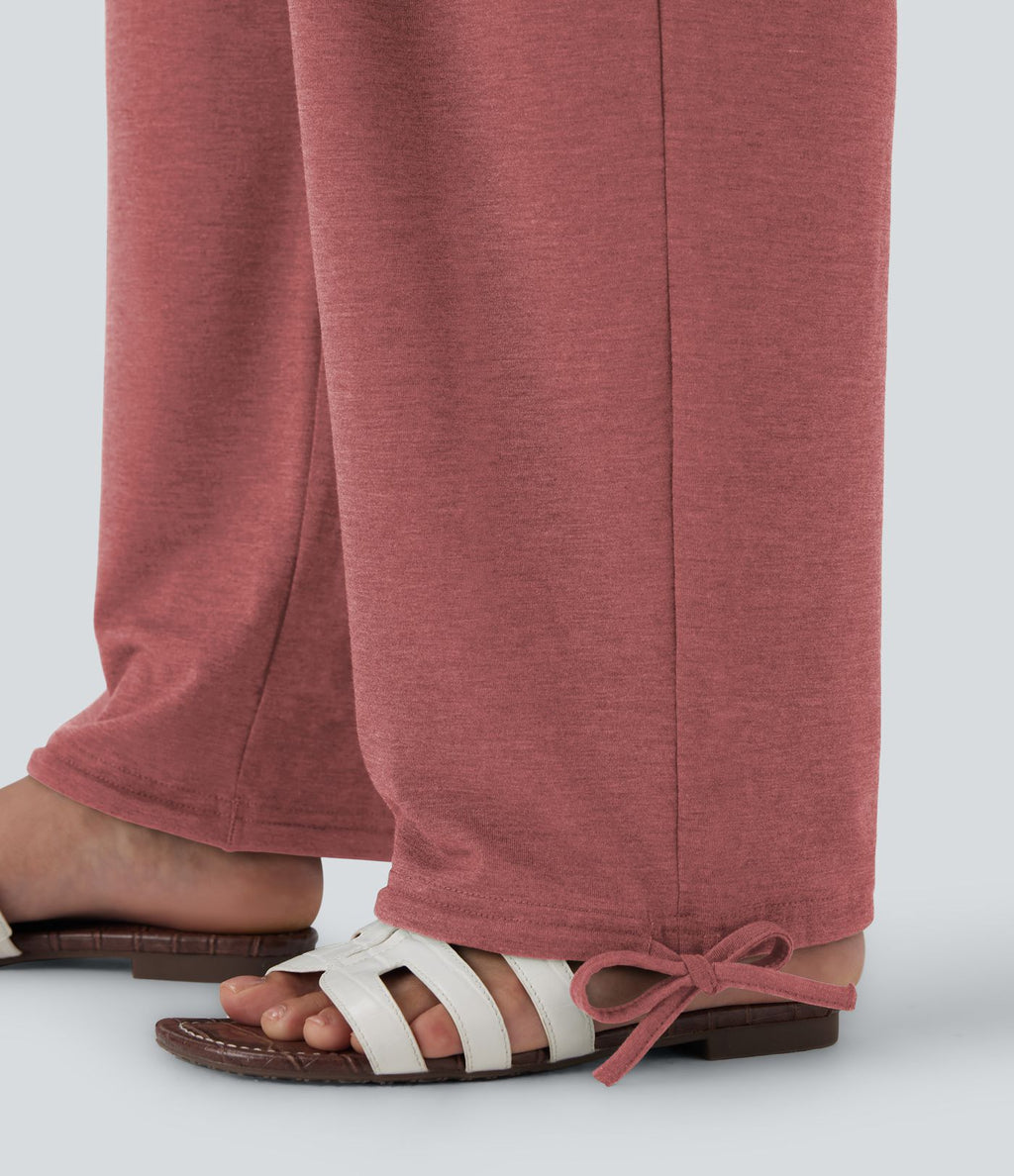 Pantalon de jogging décontracté à taille haute croisée avec poches latérales et cordon de serrage