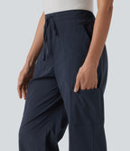 Pantalon cargo droit taille mi-haute avec cordon de serrage, longueur ajustable et poches