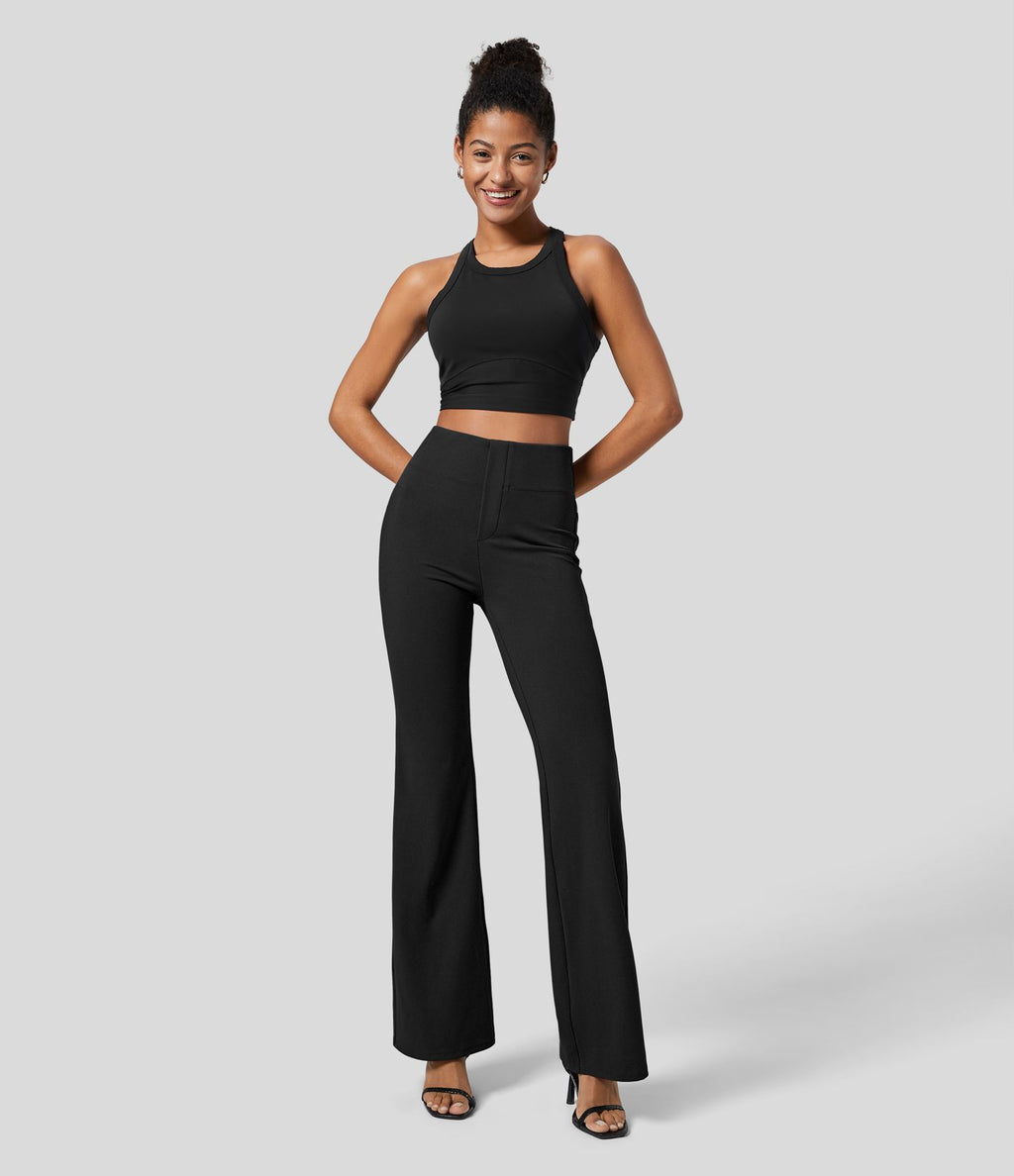 Pantalon tailleur légèrement évasé taille haute avec poches arrière Halara Flex™