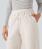 Jogging décontracté en teddy taille mi-haute avec cordon et poches