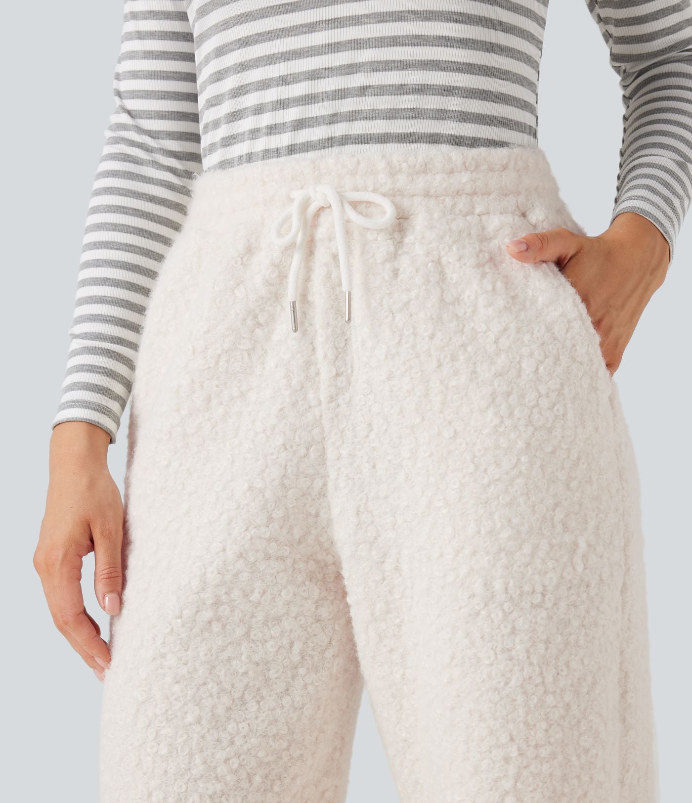 Jogging décontracté en teddy taille mi-haute avec cordon et poches