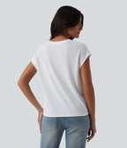 T-shirt décontracté semi-transparent col cranté manches courtes