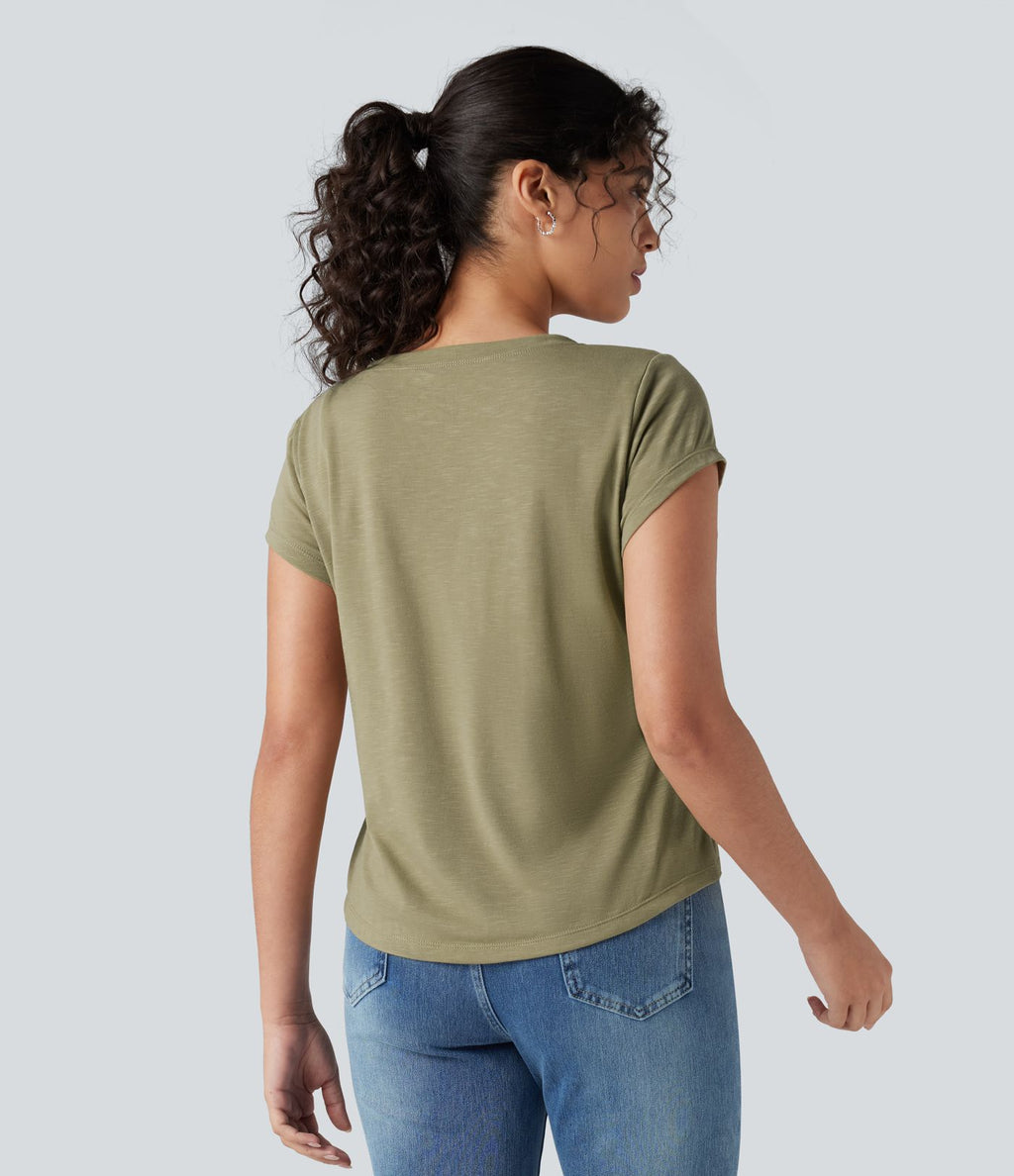 Top col rond manches courtes avec poche