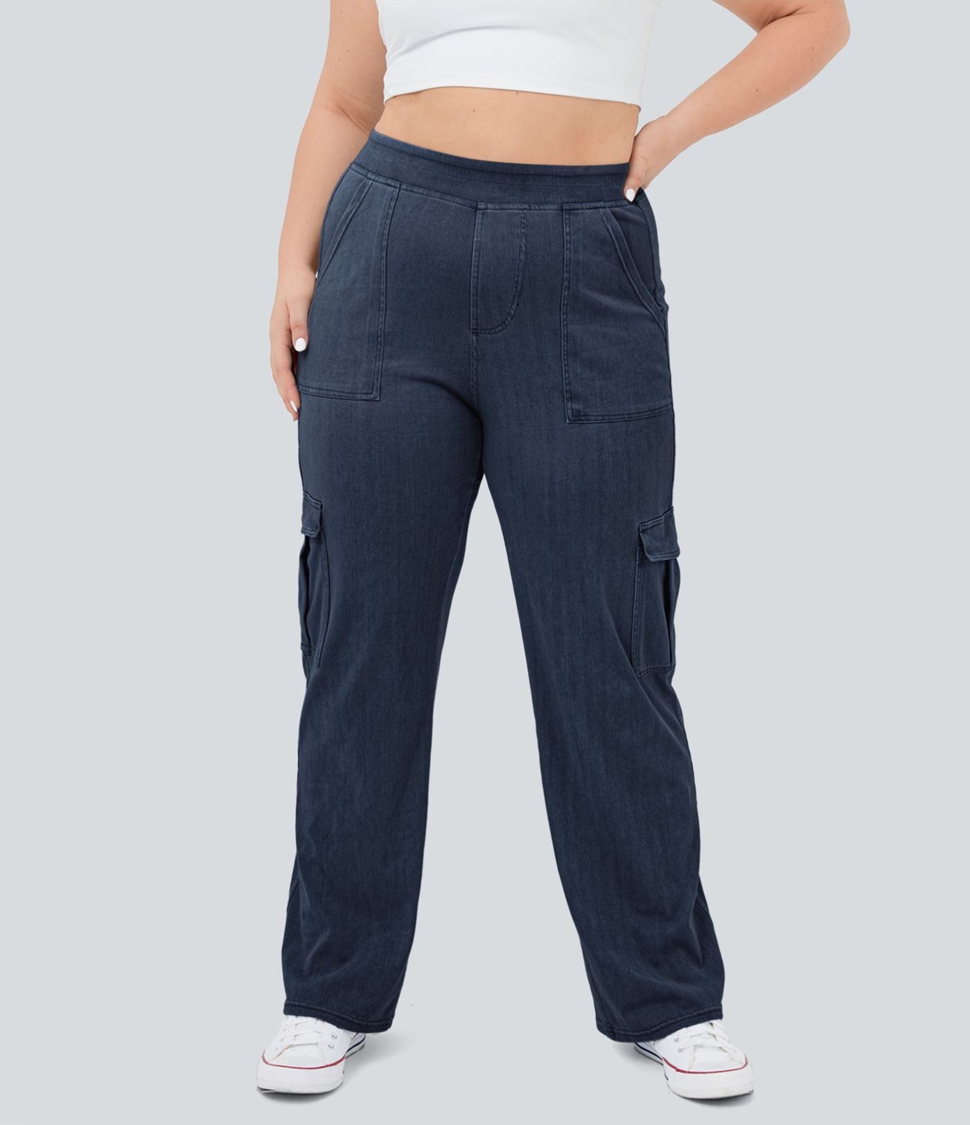 Halara Flex™ Jean Droite Cargo Taille Mi-Haute Multiples Poches Décontracté Extensible Droite Grande Taille
