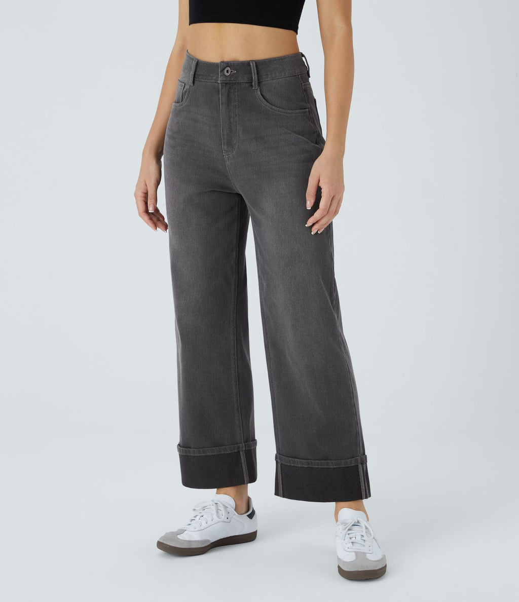 Halara Flex™ Jean Larges Taille Haute Ourlet Roulotté Multiples Poches