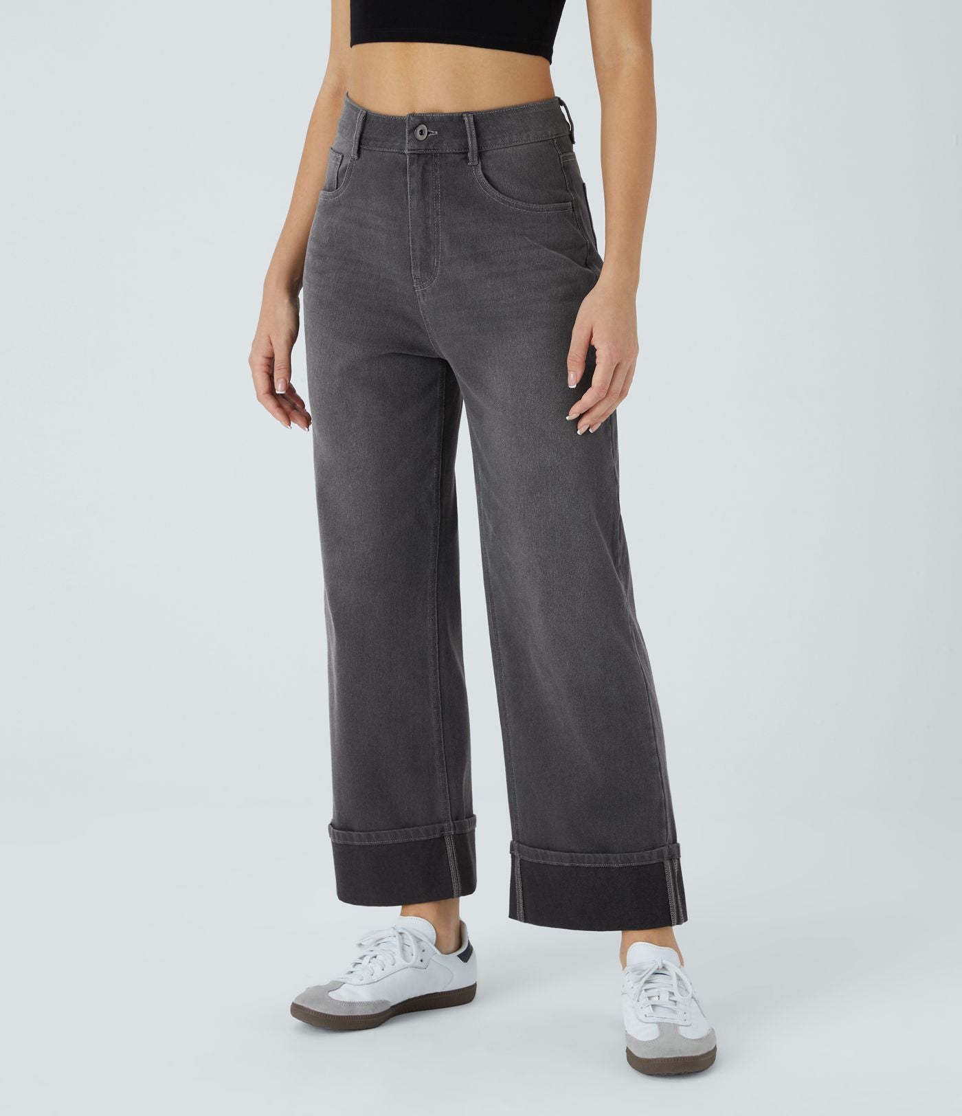 Halara Flex™ Jean Larges Taille Haute Ourlet Roulotté Multiples Poches
