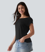 T-shirt décontracté col bateau manches courtes coton