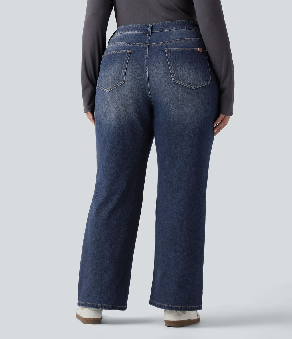 Jean bootcut décontracté Halara Flex™ délavé taille basse grande taille avec poches