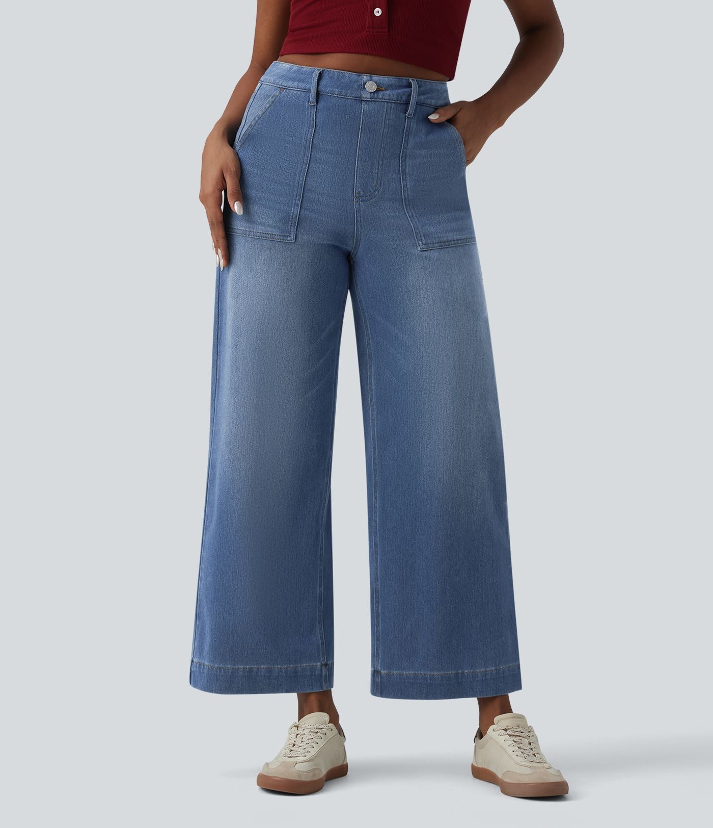 Jean large 7/8 casual Halara Flex™ taille haute ventre plat avec poches