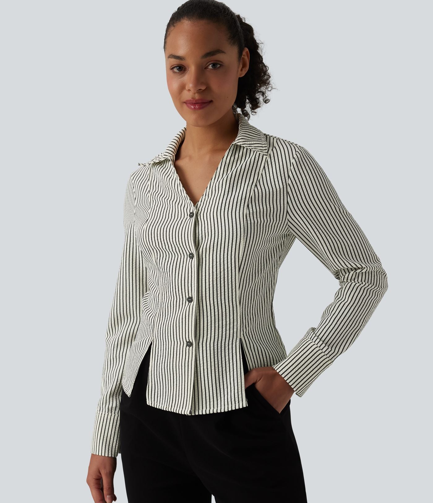 Chemise tailleur manches longues à rayures
