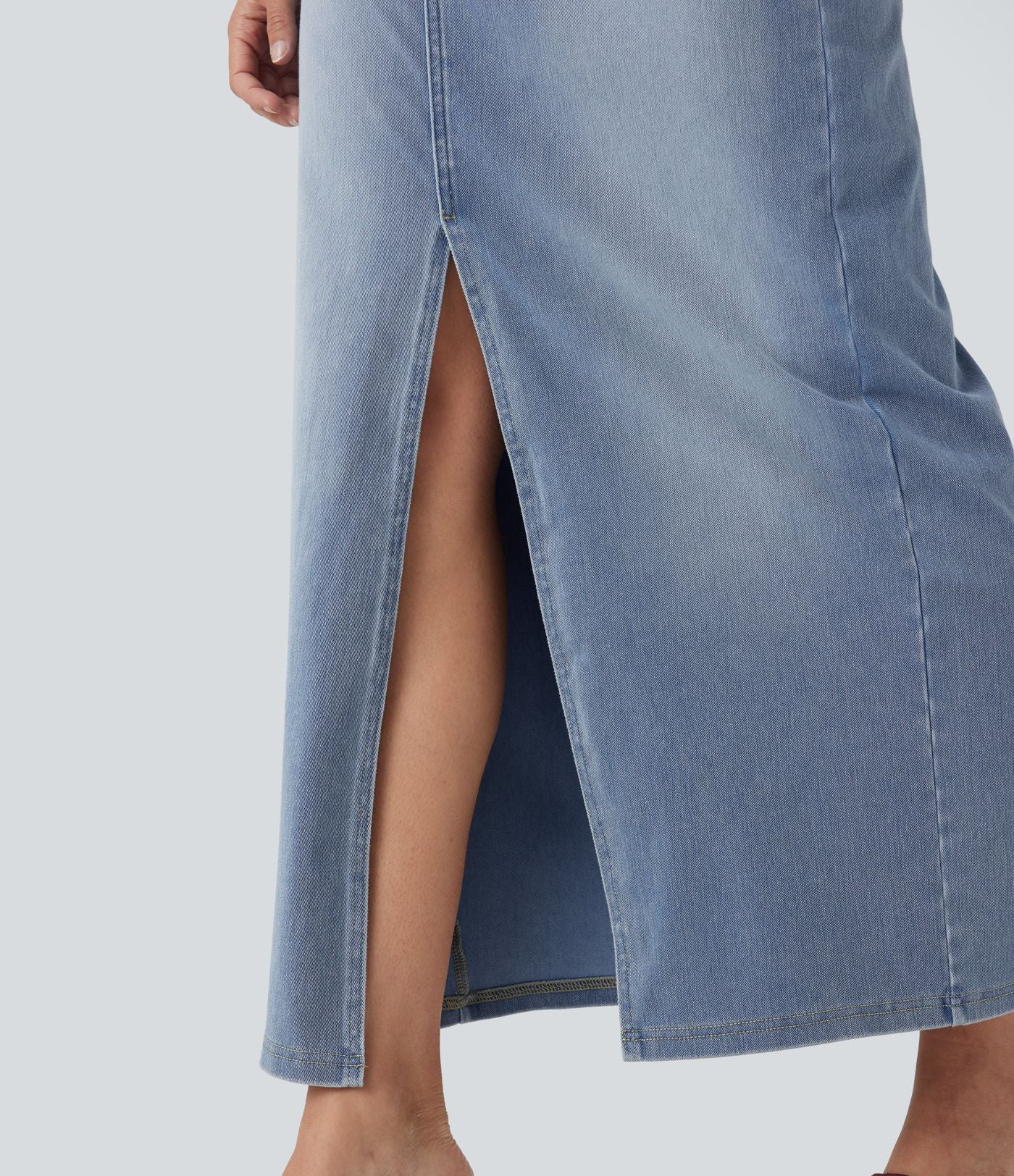 Halara Flex™ Jupe en Jean longue décontractée extensible délavé taille moyenne avec fente et multiples poches