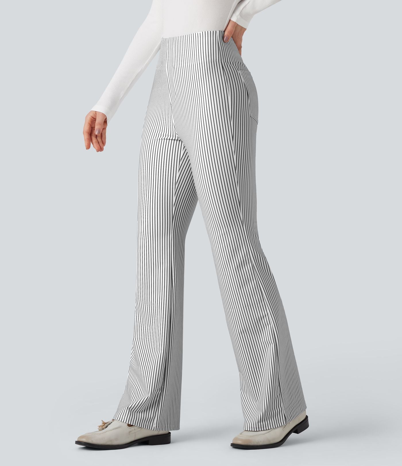 Pantalon de travail Halara Flex™ évasé à rayures, taille haute, avec poches
