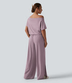 Combinaison casual asymétrique manches courtes avec poches et fente - Easy Peasy