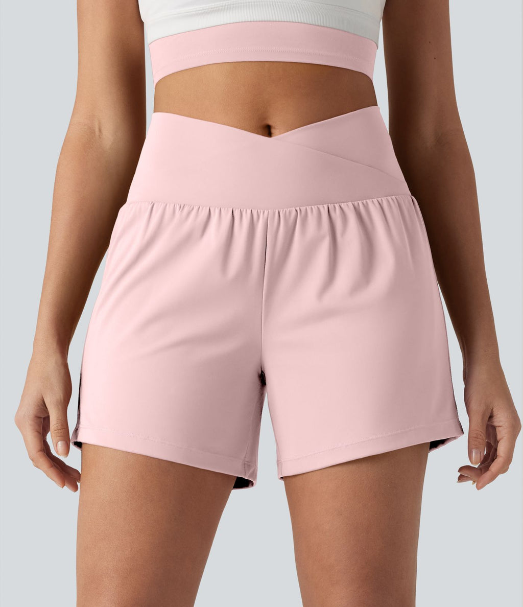 Short de yoga SoftlyZero™ Airy croisé taille haute 2-en-1 effet frais InstantCool 12,5 cm avec poches