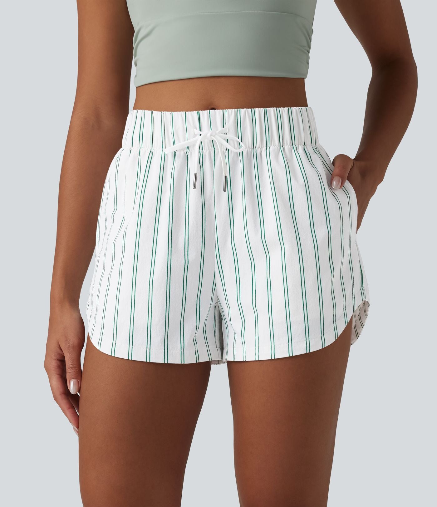 Short de tennis rayé 7,5 cm taille haute ourlet arrondi et cordon de serrage avec poches