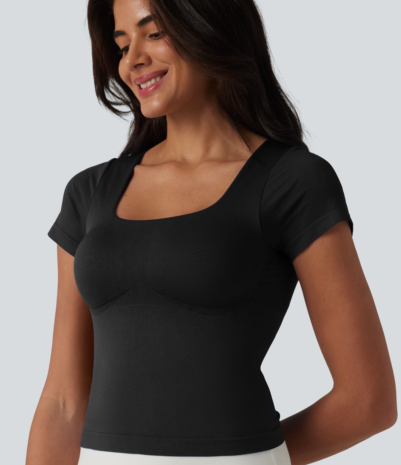 OneForm Haut de sport de yoga sans coutures col carré manches courtes soutien-gorge intégré