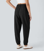 Pantalon de jogging décontracté taille haute fuselé en tissu gaufré avec poche latérale