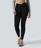 Legging de randonnée 7/8 résistant à l'usure taille haute croisée réfléchissant avec poche