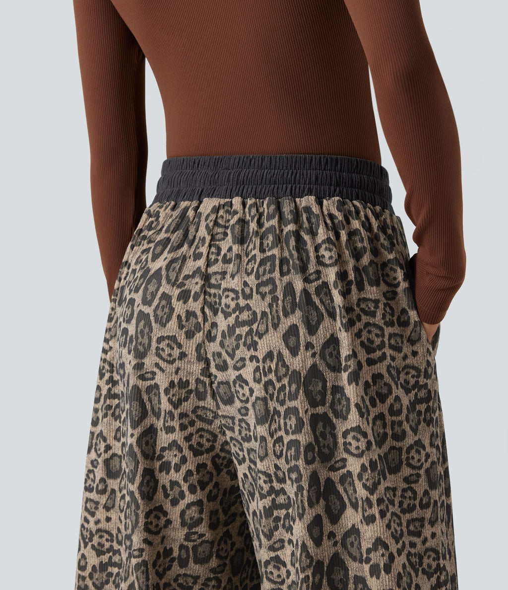 Pantalon baggy imprimé léopard taille haute avec cordon de serrage et poches