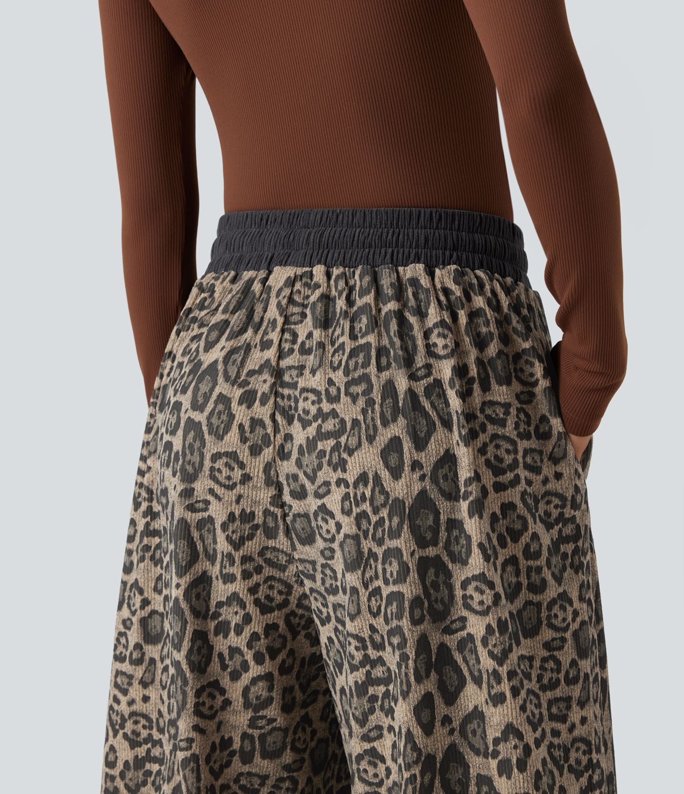 Pantalon baggy imprimé léopard taille haute avec cordon de serrage et poches