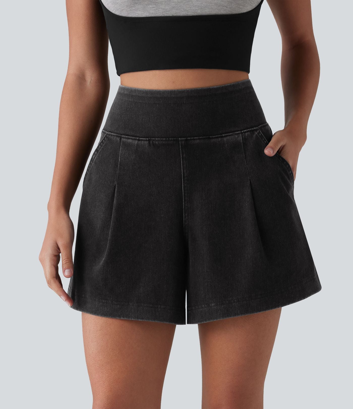 Short en jean ample Halara Flex™ taille haute décontracté avec poches