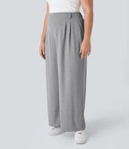 Halara Flex™ Pantalon tailleur Grande taille à Taille Haute, Poches Latérales Plissées, Jambes Larges, en Tissu Gaufré